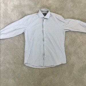 mens blue and tan casual dress button shirt